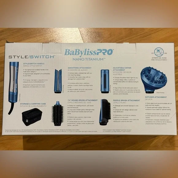 BaBylissPRO Nano Titanium StyleSwitch Ionic Multi-Styler/Hairdryer w/Travel Case - Picture 8 of 8